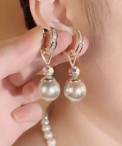 Cham Pagnestering Silver Overgild Zircon Pearl Drop Earrings