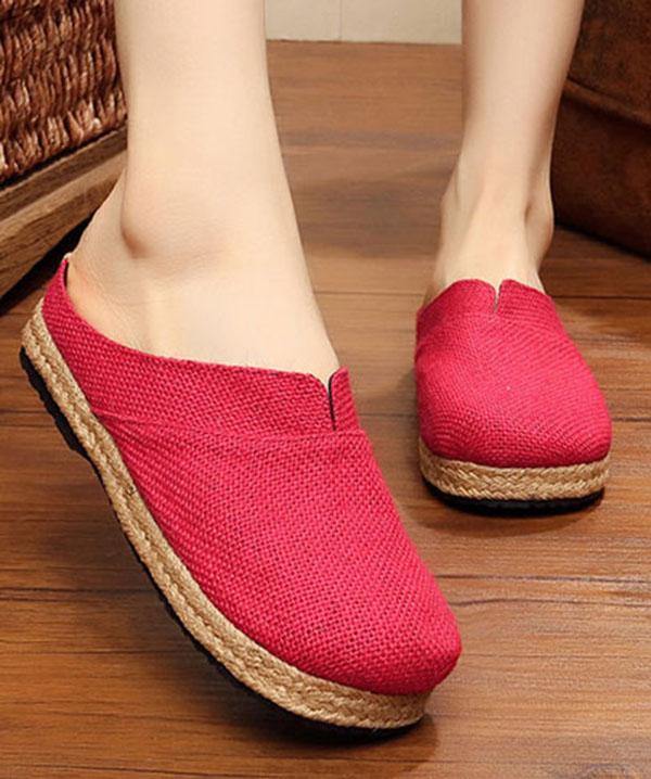 Boutique Flat Shoes for Red Cotton Linen Fabric Slippers Shoes