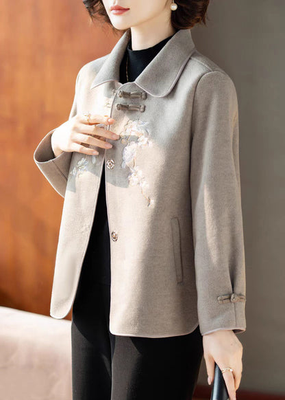 Grey Peter Pan Collar Woolen Coats Fall
