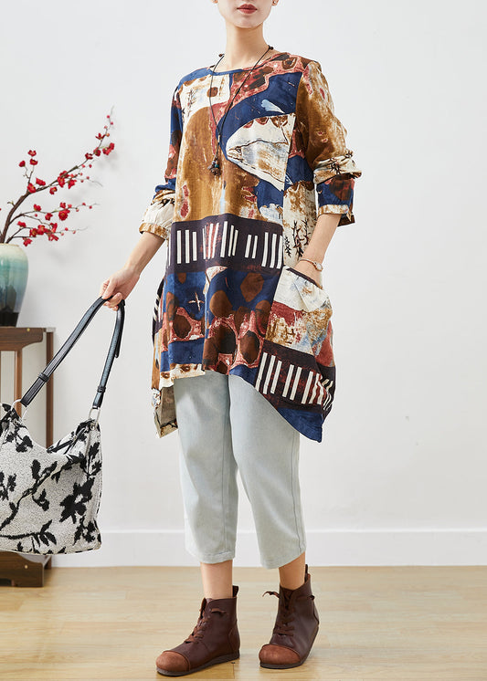 Navy Oversized Tie Dye Cotton Shirt Dress Fall
