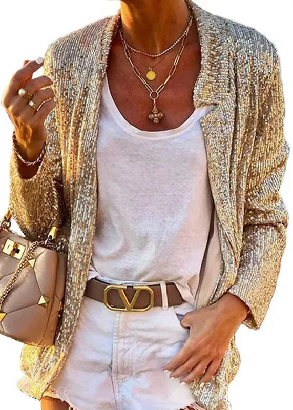 European and American Style Gold Sequins Patchwork Coat Spring