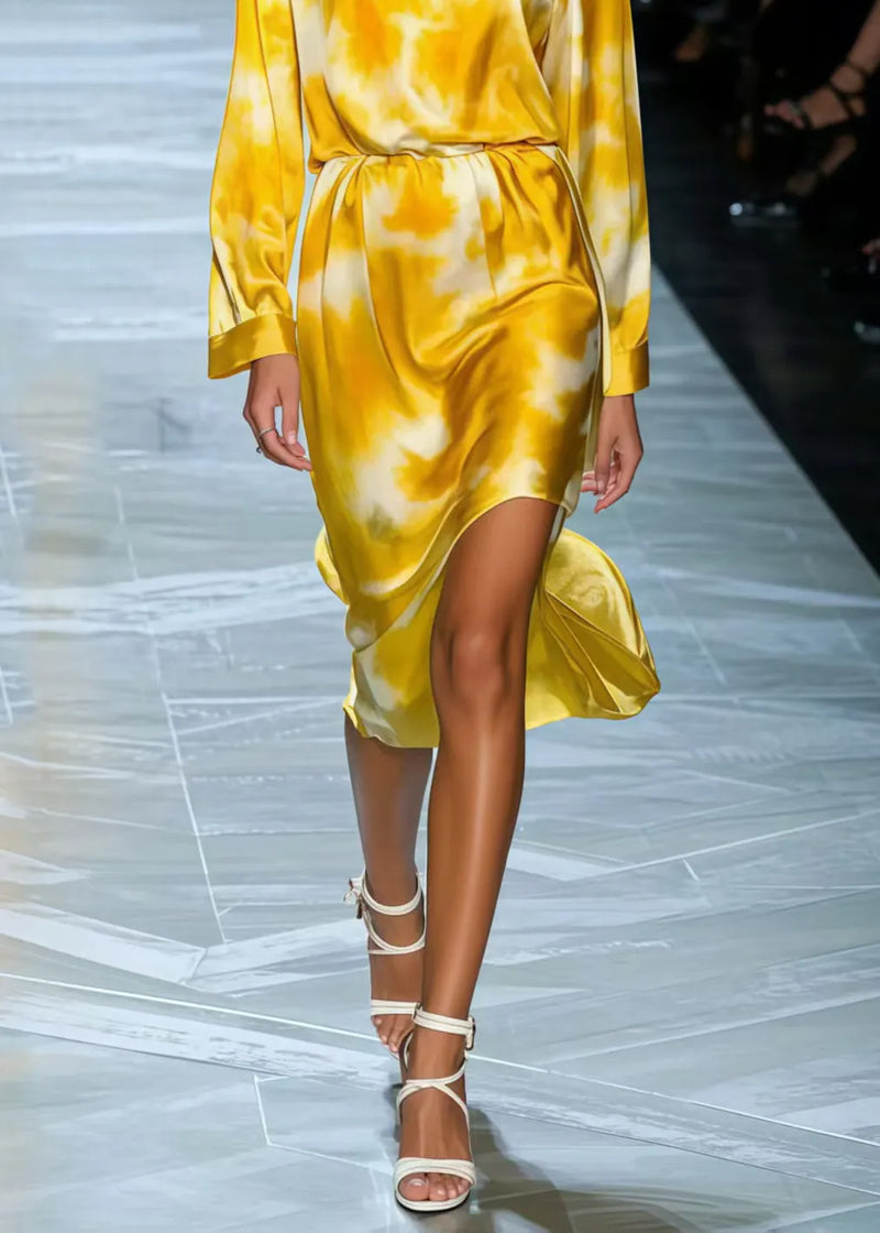 Yellow Tie Dye Silk Day Dress Spring