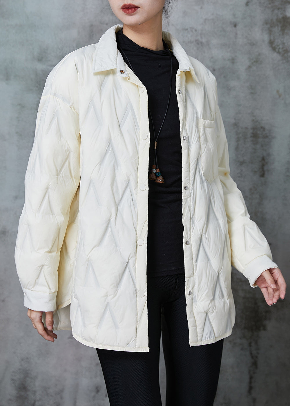 White Oversized Pocket Fine Cotton Filled Coat Winter
