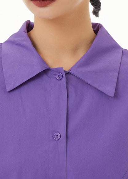 Purple Peter Pan Collar Wrinkled Cotton Long Dress Spring