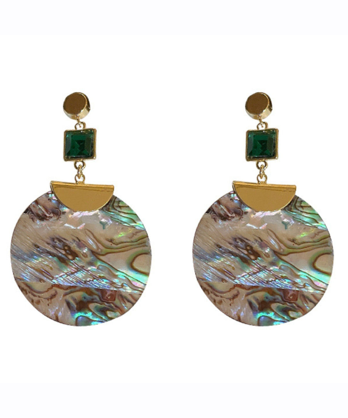 Green Sterling Silver Acrylic Zircon Emerald Round Drop Earrings