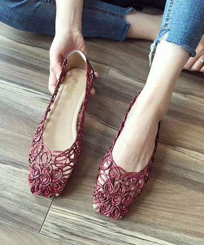 Mulberry Hollow Out Walking Flat Sandals Faux Leather Art Splicing