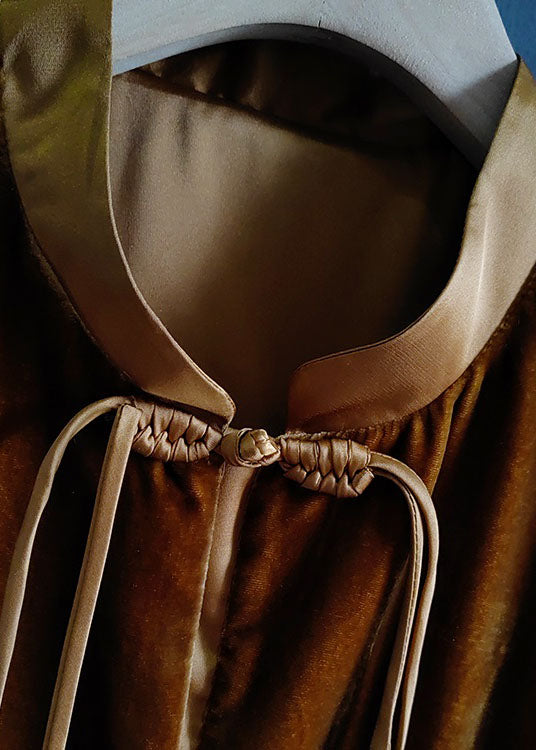 Chocolate Tasseled Patchwork Chinese Button Silk Velour Vest Sleeveless