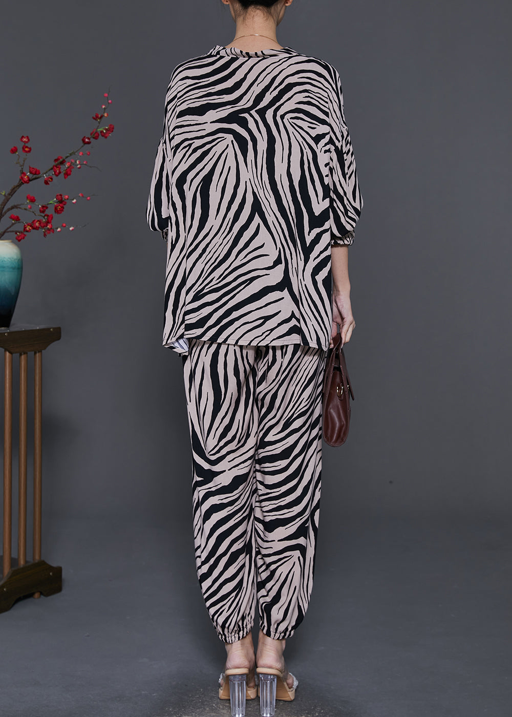 Oversized Zebra Pattern Cotton Two Pieces Set Spring