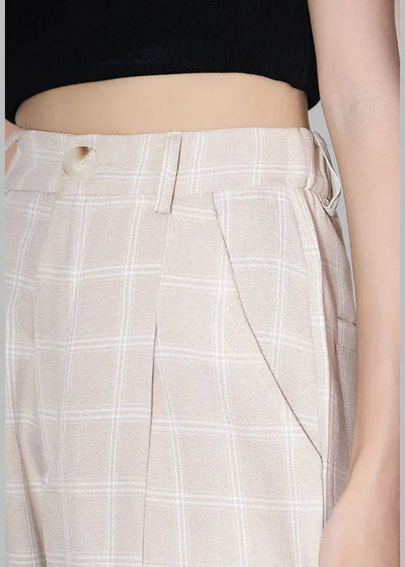 Apricot Plaid Side Open Summer Pants