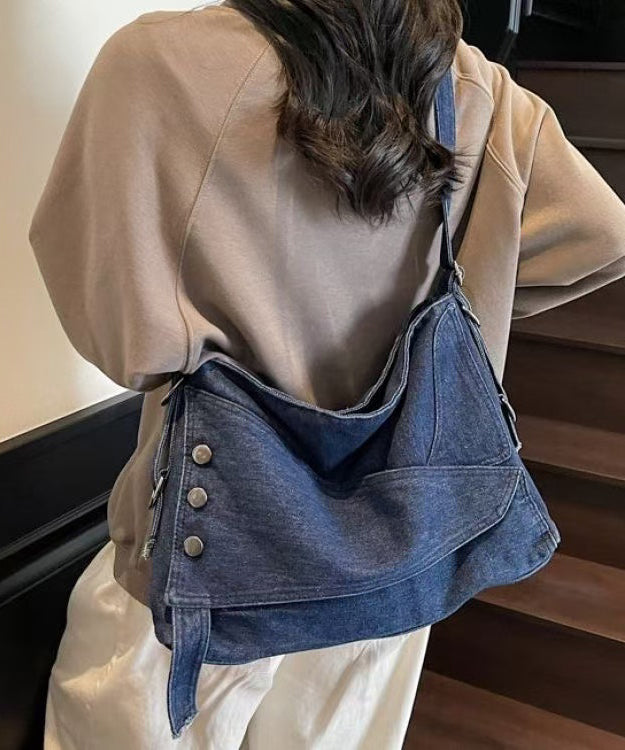 Large Capacity Asymmetrical Design Denim Messenger Bag