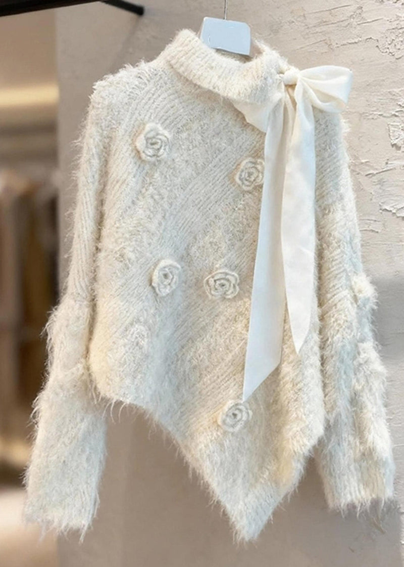 Apricot Asymmetrical Bow Patchwork Cotton Knit Sweater Spring