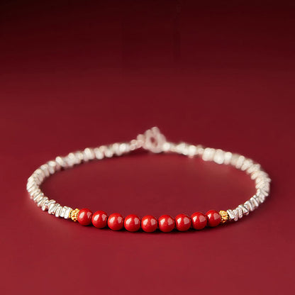 Buddha Stones 925 Sterling Silver Cinnabar Fu Character Blessing Bracelet