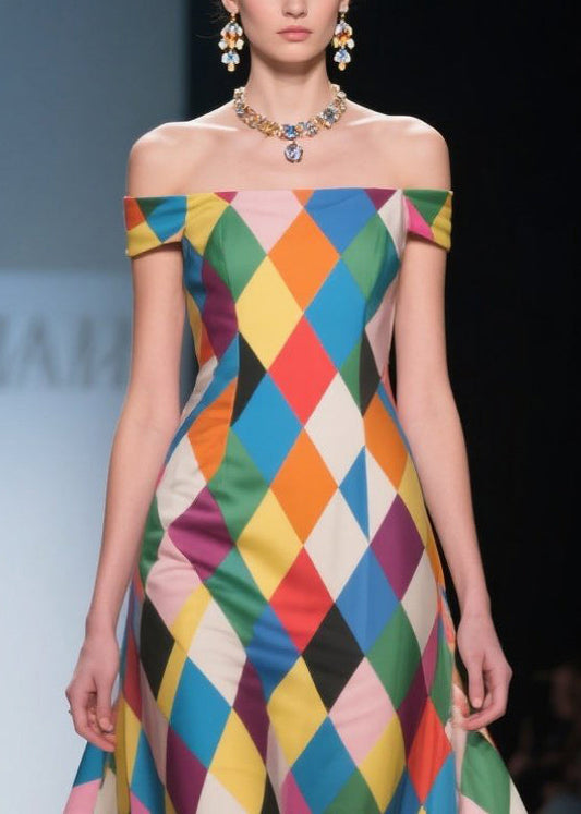 Style Multicolour Plaid Cold Shoulder Chiffon Vestidos Dresses Summer