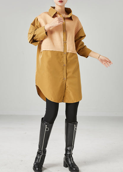 Fitted Yellow Oversized Patchwork Cotton Shirt Tops Fall