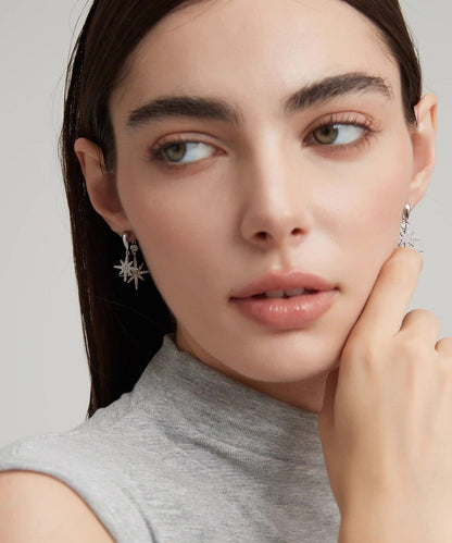 A Light Zircon Silver Two Wearing Octagonal Earrings