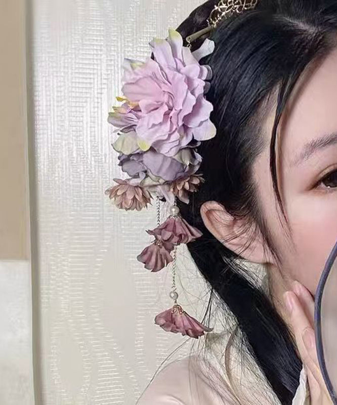 Rainbow Tulle Peony Tassel Hairpin