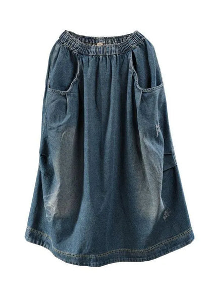 Blue Pockets Retro Patchwork Summer Skirts Denim Spring