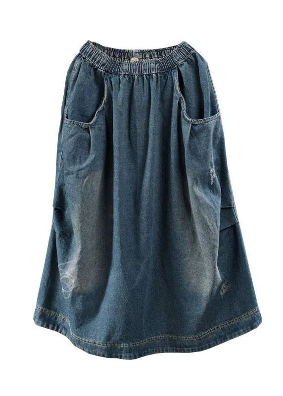 Blue Pockets Retro Patchwork Summer Skirts Denim Spring