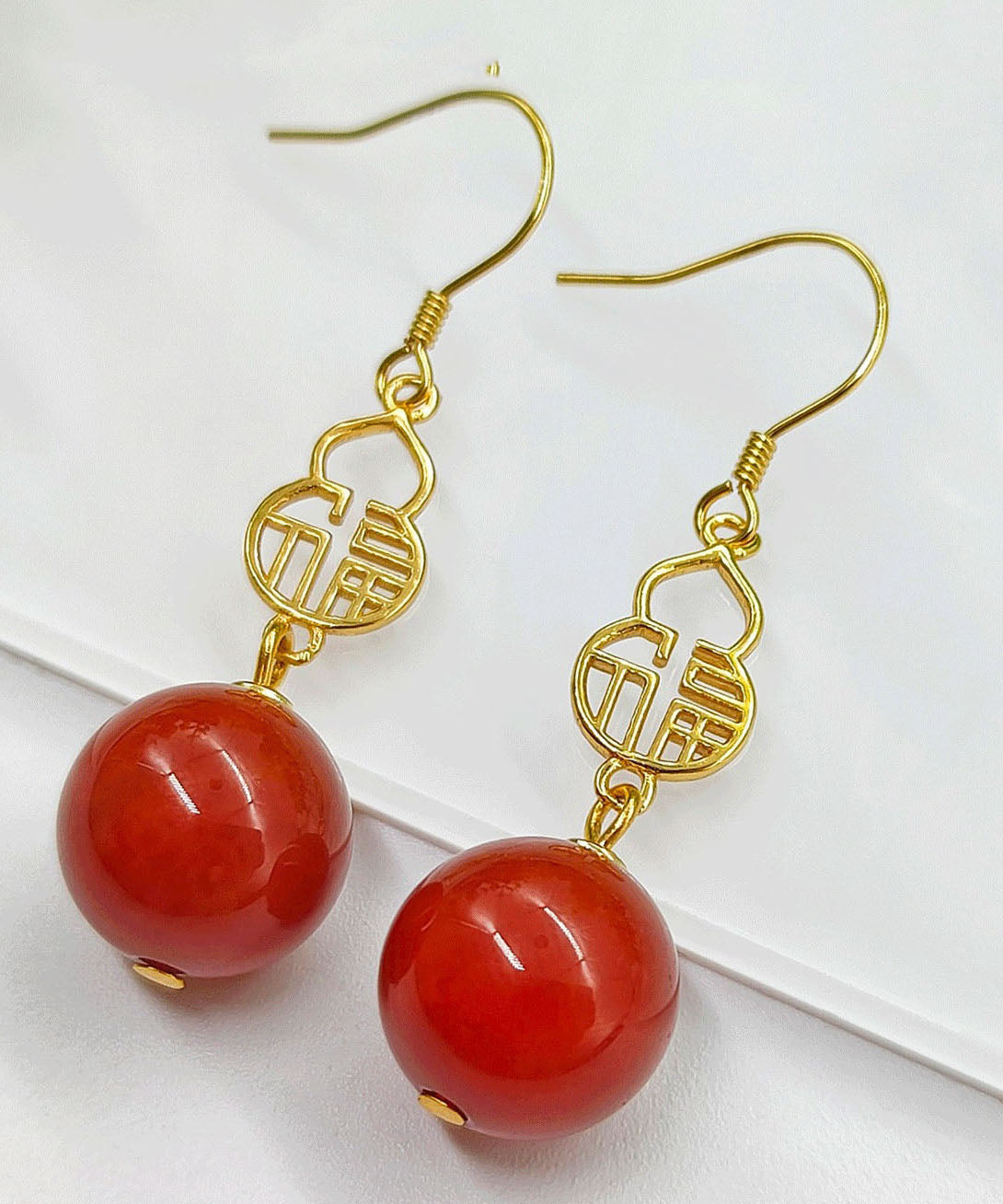 Diy Red Sterling Silver Overgild Agate Drop Earrings