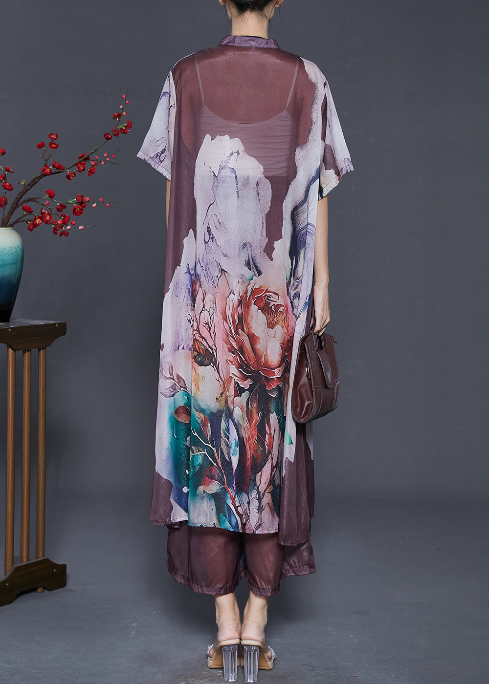 Brown Oversized Print Chiffon Two Piece Set Clothing Summer