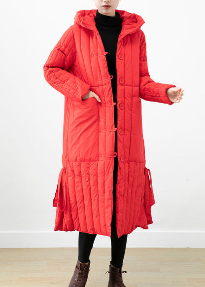 Red Hooded Pockets Fine Cotton Filled Puffer Jacket Winter