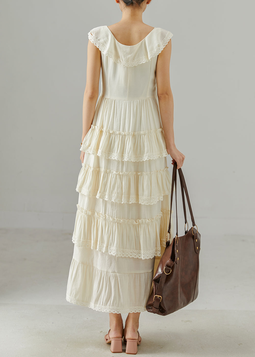 White Ruffles Patchwork Cotton Holiday Dresses Summer