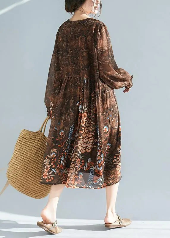 Vivid O Neck Cinched Summer Tunic Catwalk Chocolate Print Dresses