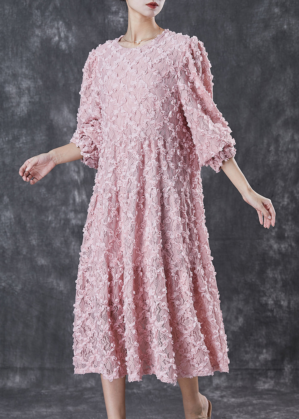Pink Stereoscopic Silk Vacation Dresses Spring