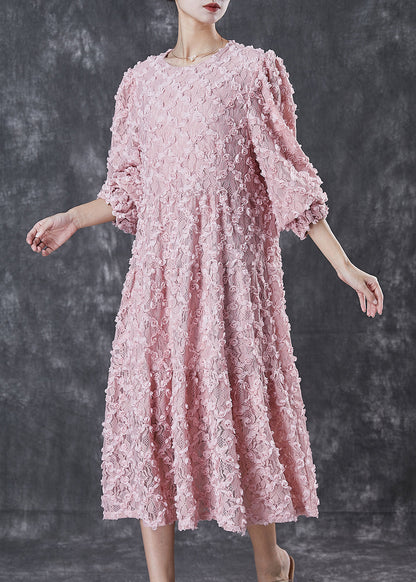 Pink Stereoscopic Silk Vacation Dresses Spring