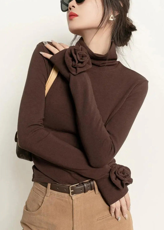 Slim Fit Coffee Turtleneck Cotton T Shirts Fall