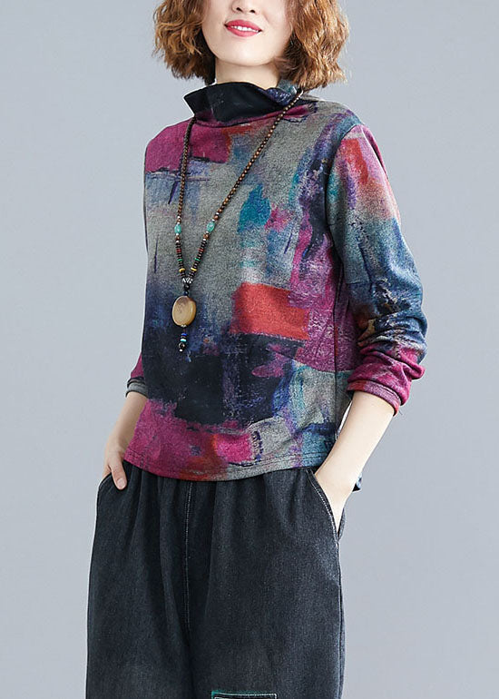 Rose Turtle Neck Tie Dye Cotton Shirt Top Spring