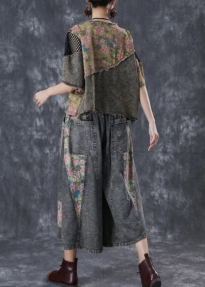 Diy Asymmetrical Patchwork Denim Two Piece Set Clothing Fall