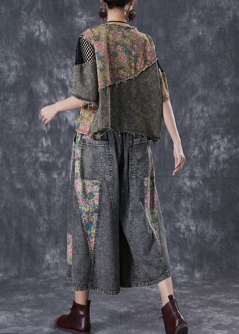Diy Asymmetrical Patchwork Denim Two Piece Set Clothing Fall