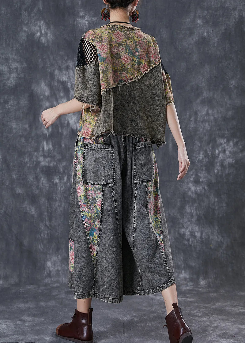 Diy Asymmetrical Patchwork Denim Two Piece Set Clothing Fall