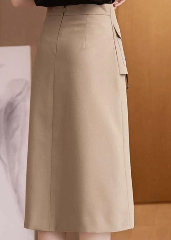 Khaki High Waist Asymmetrical Design Slim Fit Fall Skirt