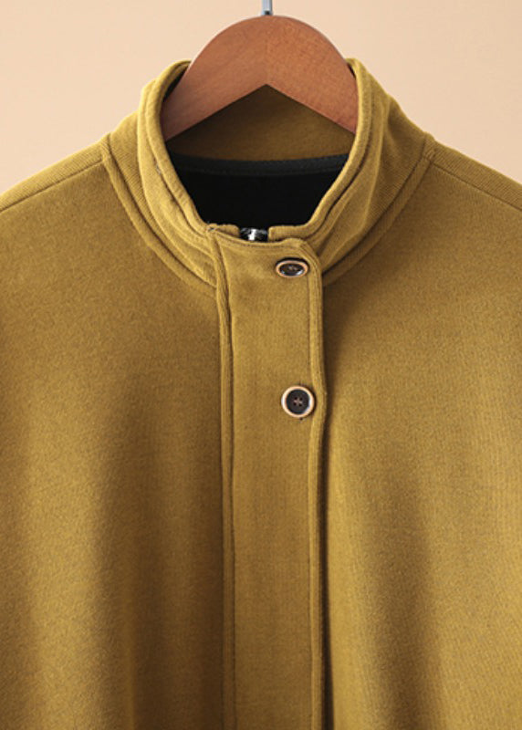 Yellow Zip Up Pockets Warm Fleece Coat Winter