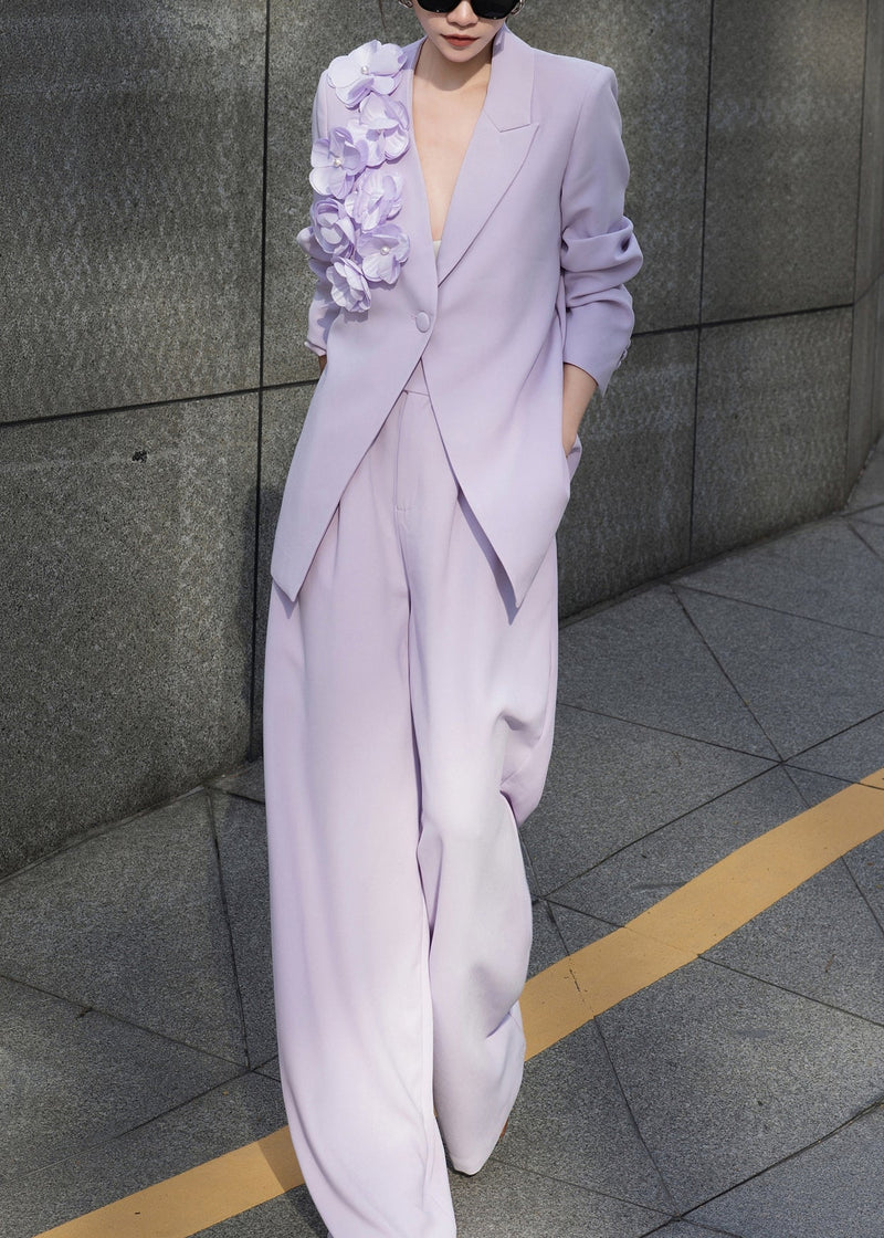 Purple Button Coat and Pants Two Pieces Set Fall