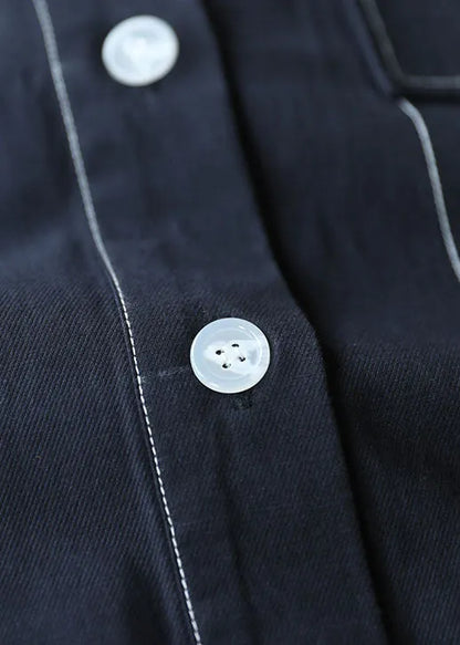 Navy Drawstring Hooded Cotton Short Coat Half Sleeve