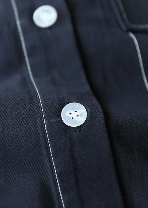 Navy Drawstring Hooded Cotton Short Coat Half Sleeve