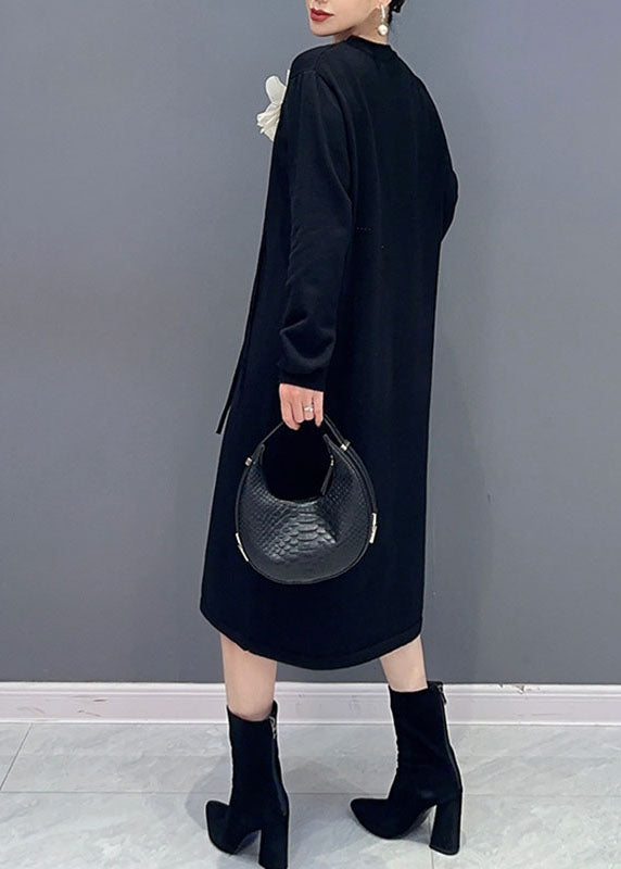 French Striped O-neck Side Open Holiday Long Dress Long Sleeve