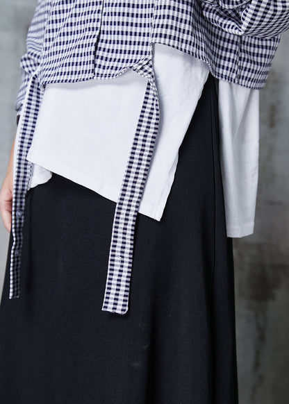 Fine Asymmetrical Patchwork Plaid Cotton Tops and Skirts Two Piece Set Outfits Spring