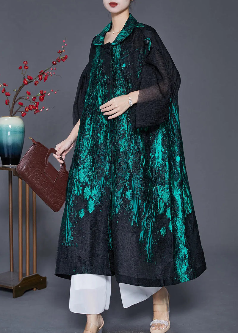 Green Oversized Patchwork Jacquard Spandex Trench Coats Spring