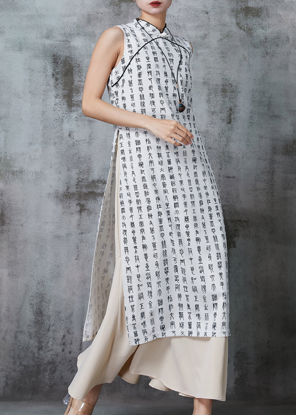 White Print Cotton Oriental Two Piece Set Clothing Summer
