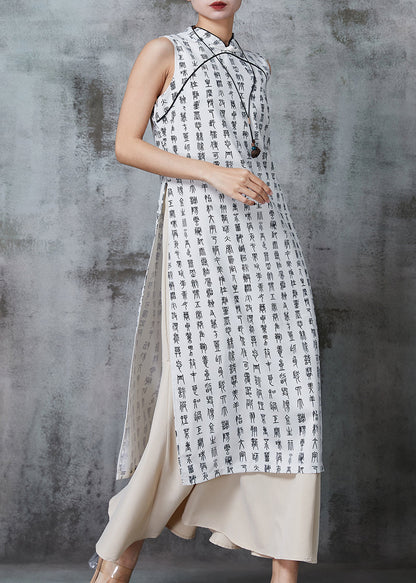 White Print Cotton Oriental Two Piece Set Clothing Summer