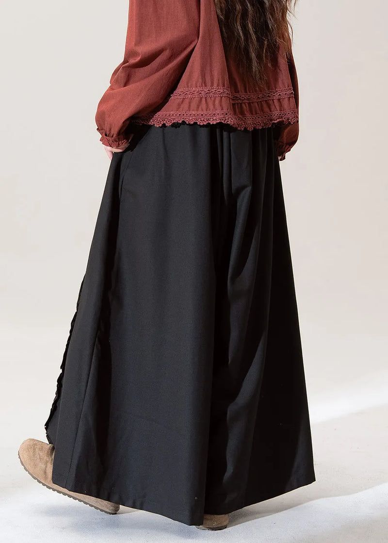 Original Design Black Pockets Cotton Pants Skirt