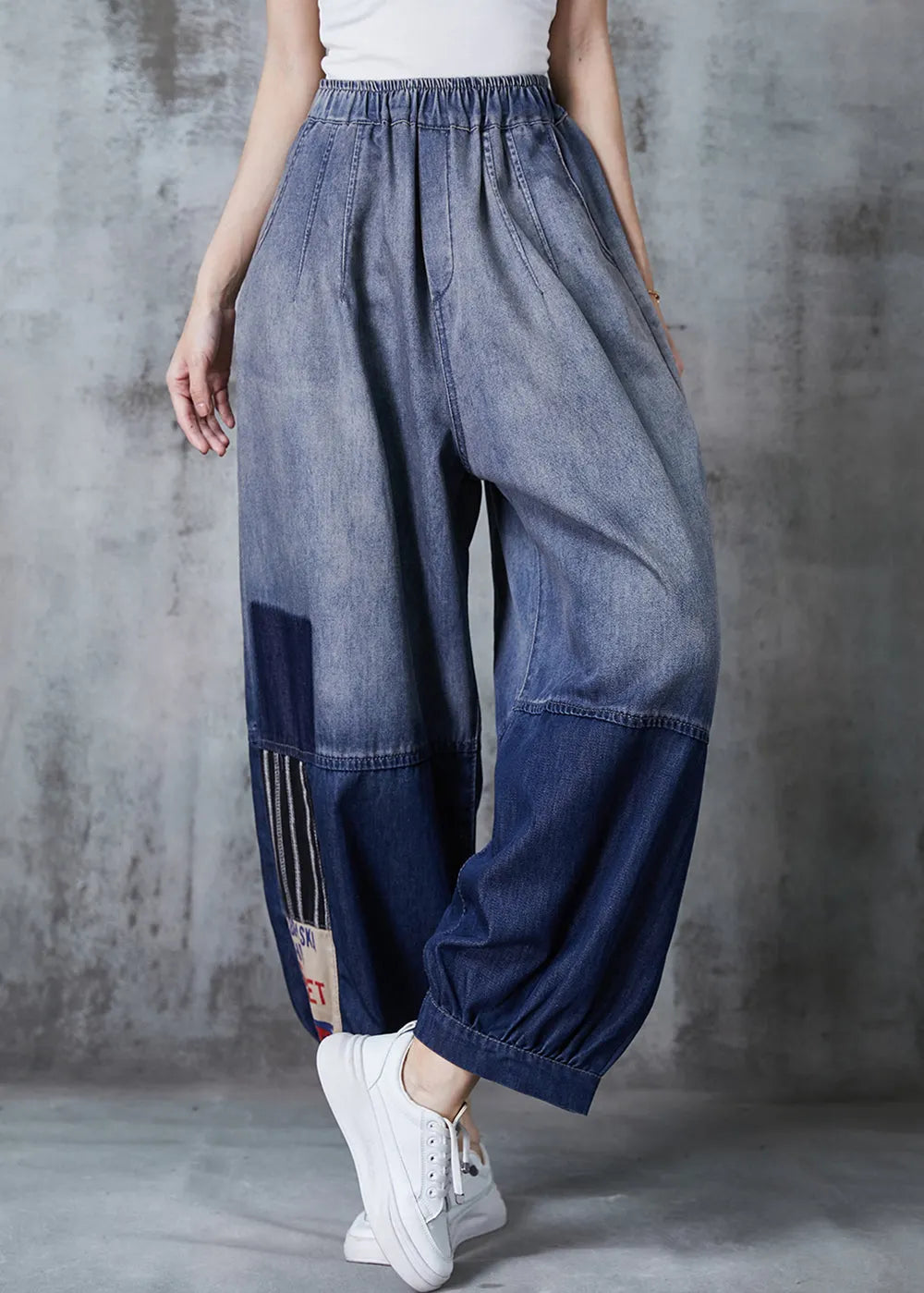 Gradient Color Oversized Patchwork Denim Pants Summer