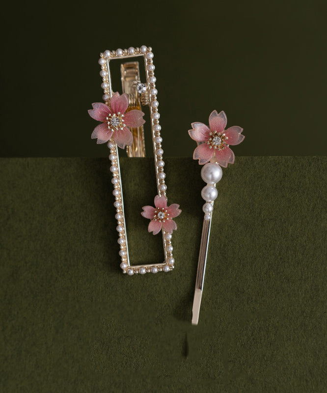 Chinese Style Alloy Zircon Pearl Resin Hairpin Two-piece Set