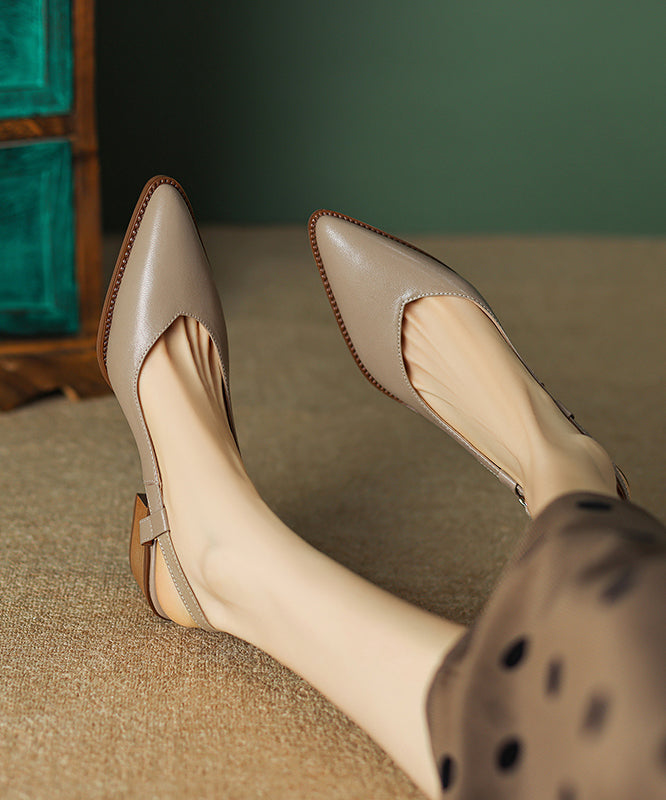 Chunky Sandals Brown Cowhide Leather Pointed Toe