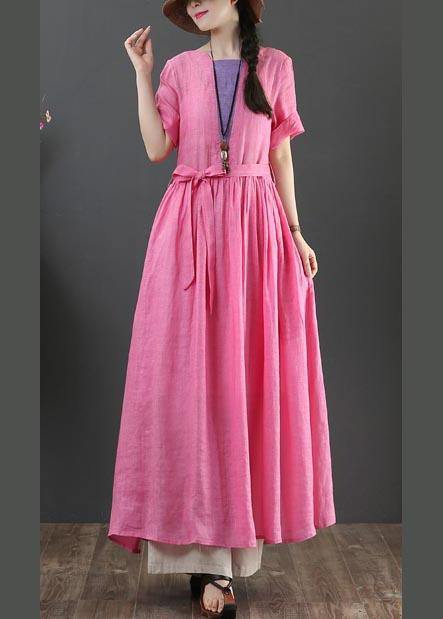 Style Rose O-neck Long Maxi Summer Linen Dress