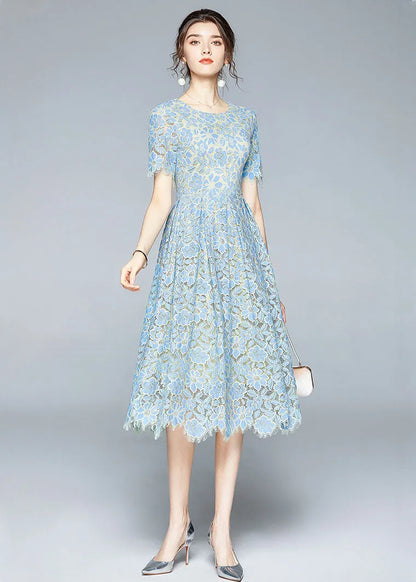 Blue Lace Cinch Dresses Zip Up Exra Large Hem Summer